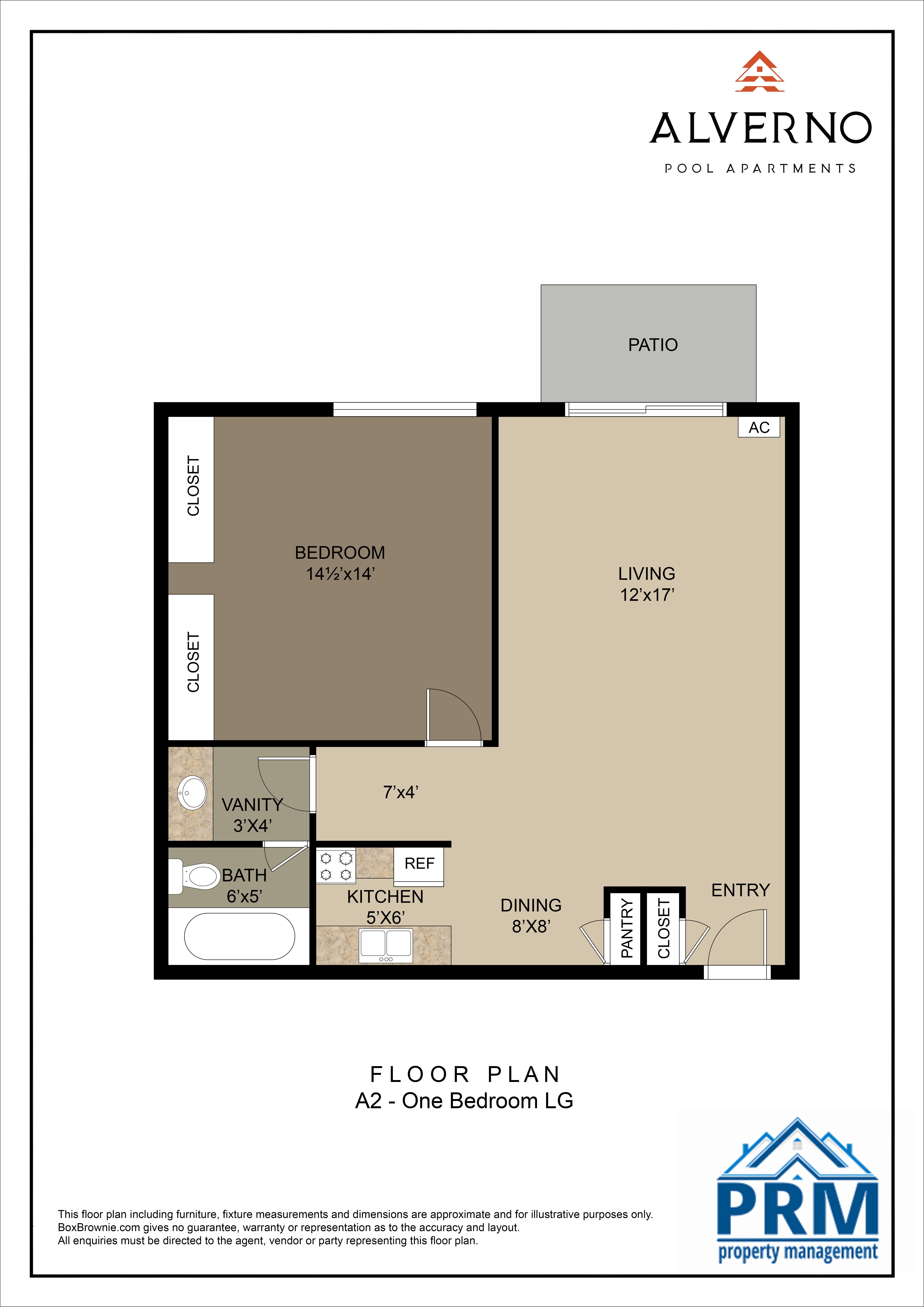 Floor plan for 1 bed, 1 bath, 800 sqft