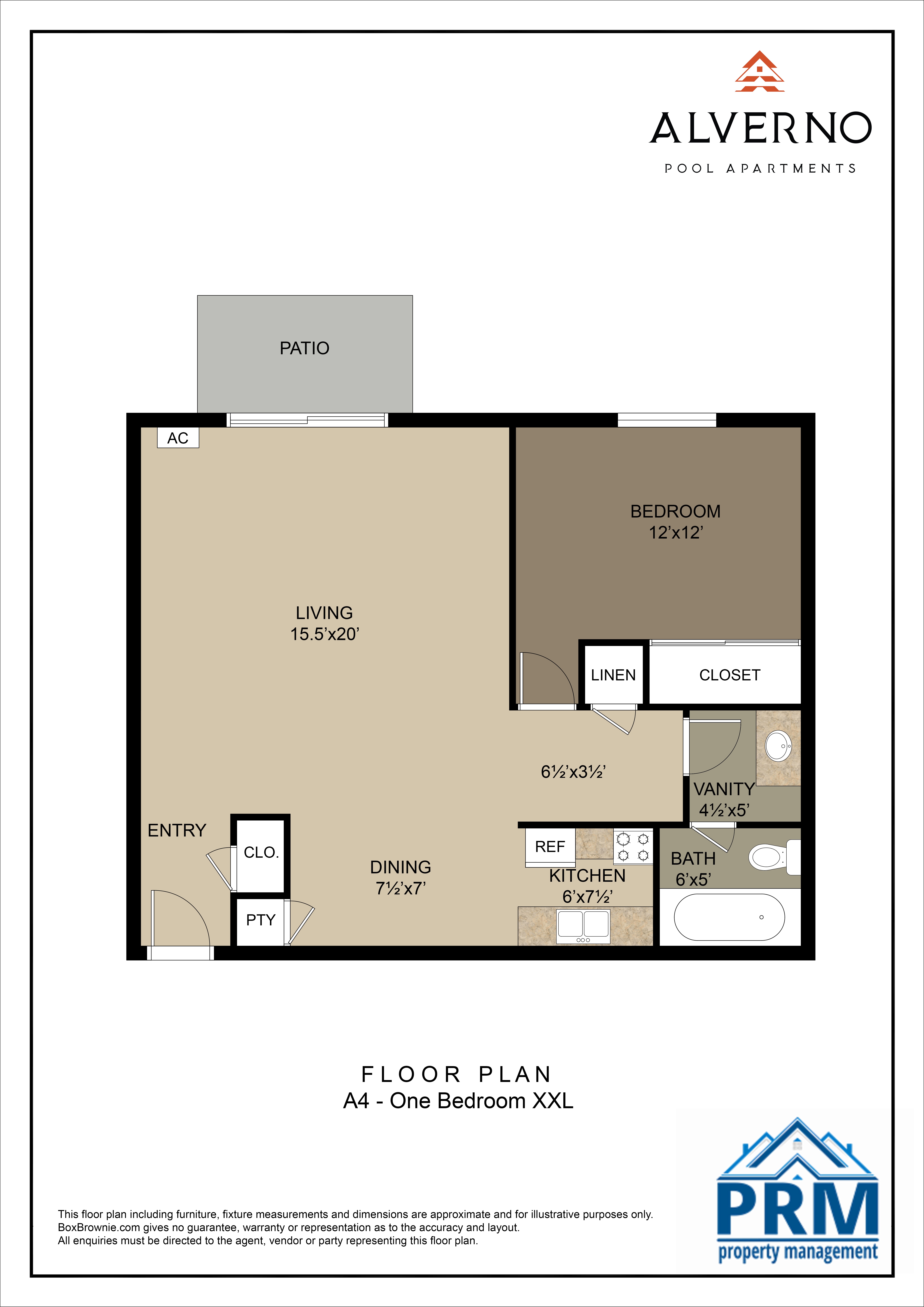 Floor plan for 1 bed, 1 bath, 825 sqft