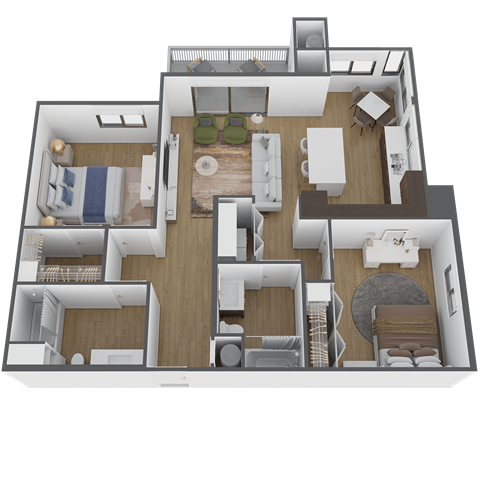 Floor plan for 2 beds, 2 baths, 1143 sqft