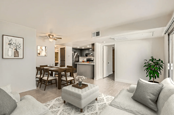 Large living room with ceiling fan