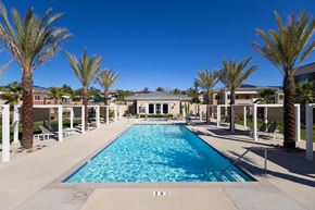 Murrieta apartment for rent - Resort-style pool at The Park surrounded by Palm Trees and cabana seating
