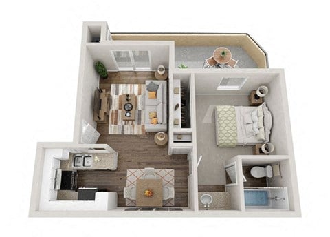 Floor plan for 1 bed, 1 bath, 695 sqft