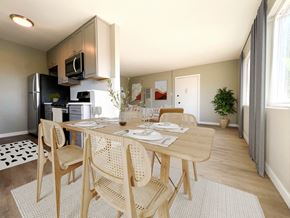 Los Angeles apartment for rent - a dining room with a wooden table and chairs