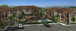 Riverside apartment for rent - an aerial view of apartment complex with a pool in the foreground