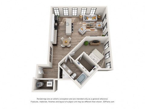 Floor plan for 1 bed, 1 bath, 946 sqft