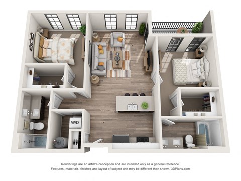 Floor plan for 2 beds, 2 baths, 1008 sqft