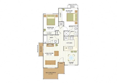 Floor plan for 2 beds, 2 baths, 900 sqft