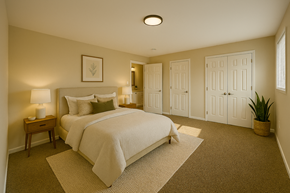Dundalk apartment for rent - A bedroom with a large bed and a carpeted floor.