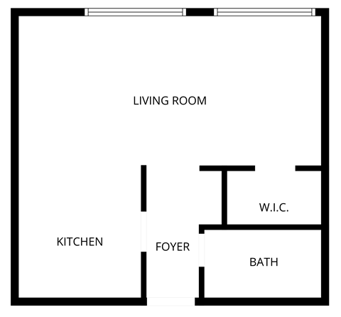 Floor plan for studio, 1 bath, 750 sqft