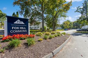 Vernon apartment for rent - a sign of Fox Hill Commons at the entrance of the apartment complex at Fox Hill Commons, Connecticut