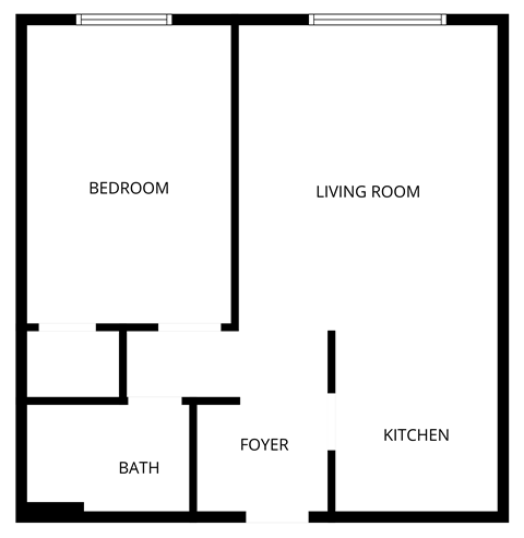 Floor plan for 1 bed, 1 bath, 750 sqft