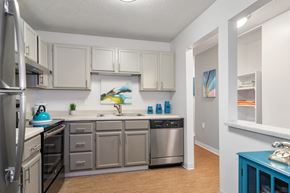 Burnsville apartment for rent - Kitchen with stainless steel appliances and white cabinets