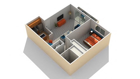 Floor plan for 1 bed, 1 bath, 632 sqft