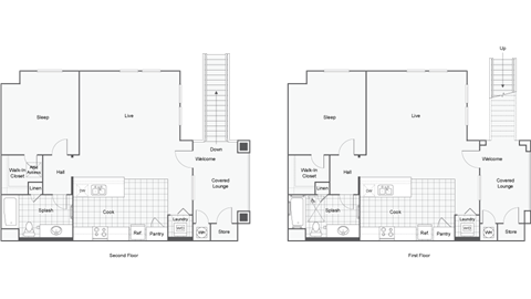 Floor plan for 1 bed, 1 bath, 721 sqft