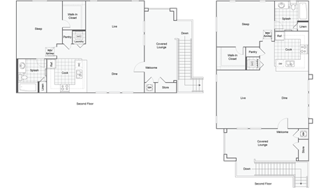 Floor plan for 1 bed, 1 bath, 839 sqft