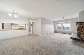 Anchorage apartment for rent - A spacious living room with a fireplace and a large window.