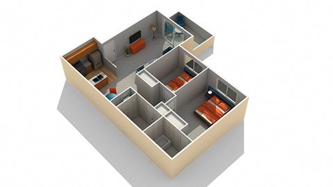 Floor plan for 2 beds, 2 baths, 866 sqft