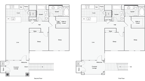 Floor plan for 2 beds, 2 baths, 1025 sqft
