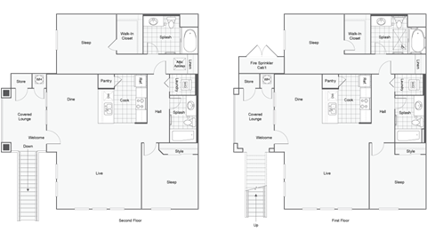 Floor plan for 2 beds, 2 baths, 1139 sqft