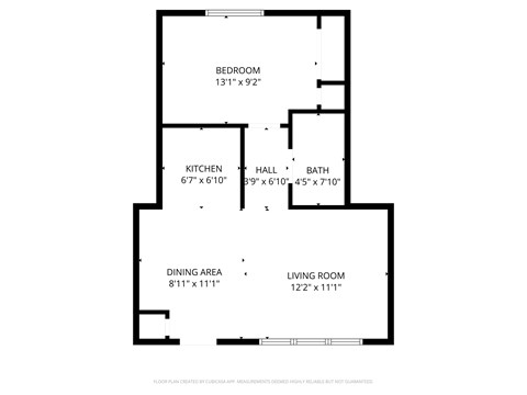 Floor plan for 1 bed, 1 bath, 746 sqft