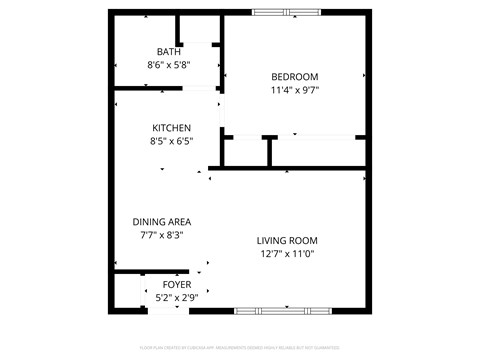 Floor plan for 1 bed, 1 bath, 580 sqft