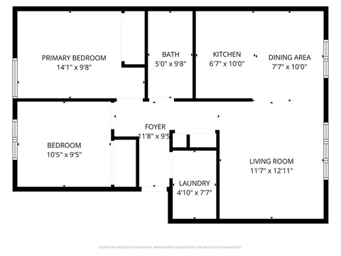 Floor plan for 2 beds, 1 bath, 770 sqft