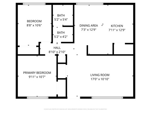 Floor plan for 2 beds, 1 bath, 730 sqft