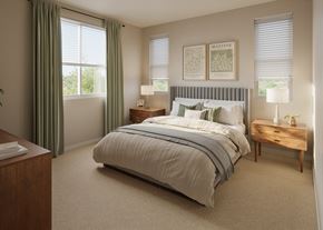 Santa Paula apartment for rent - A bedroom with a large bed, a nightstand, and a window with curtains.