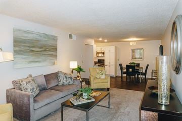 Edina apartment for rent - A living room with a couch, coffee table, and a painting on the wall.