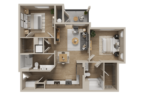 Floor plan for 2 beds, 2 baths, 1023 sqft