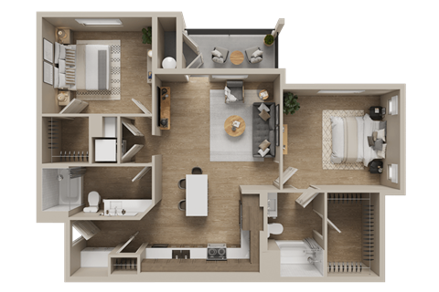 Floor plan for 2 beds, 2 baths, 1121 sqft