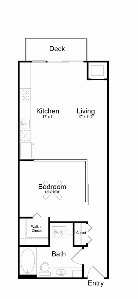 Floor plan for studio, 1 bath, 646 sqft