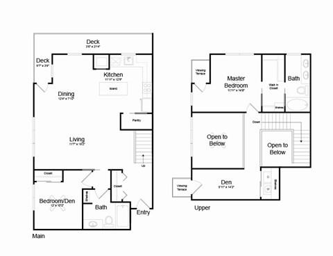 Floor plan for 2 beds, 2 baths, 1390 sqft