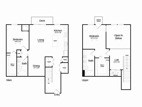 Floor plan for 2 beds, 2 baths, 1434 sqft