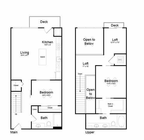 Floor plan for 2 beds, 2 baths, 1099 sqft