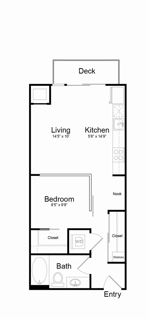 Floor plan for studio, 1 bath, 572 sqft