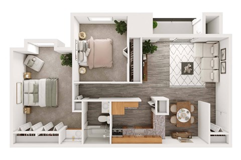 Floor plan for 2 beds, 1 bath, 910 sqft