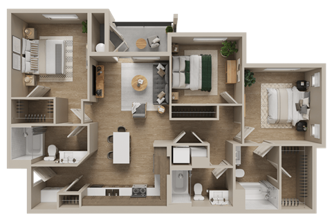 Floor plan for 3 beds, 3 baths, 1322 sqft