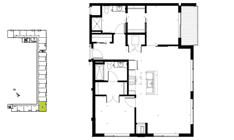 Floor plan for 2 beds, 2 baths, 1249 sqft