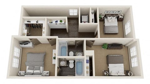 Floor plan for 3 beds, 2.5 baths, 1280 sqft
