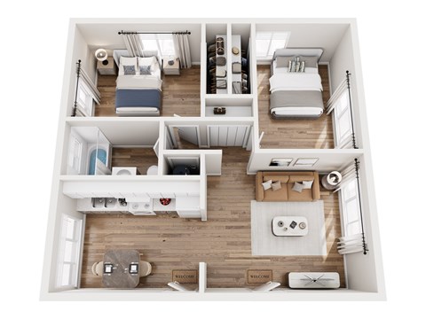 Floor plan for 2 beds, 1 bath, 1000 sqft