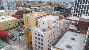 Portland apartment for rent - Arial view of the Lafayette with a view of the roof deck