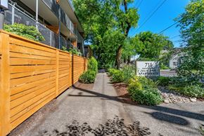 Portland apartment for rent - A sunny day at the Julie Ann Apartments with a clear blue sky.