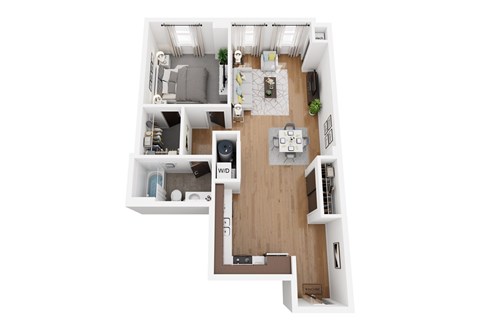 Floor plan for 1 bed, 1 bath, 959 sqft