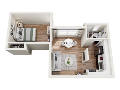 Floor plan for 1 bed, 1 bath, 600 sqft