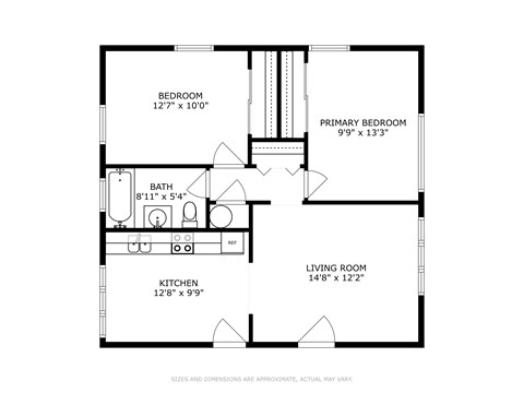 Floor plan for 2 beds, 1 bath, 1000 sqft