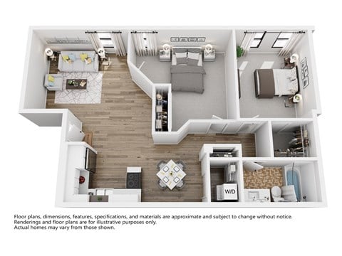 Floor plan for 2 beds, 1 bath, 875 sqft