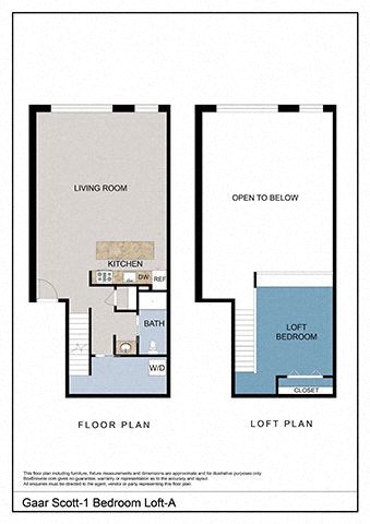 Floor plan for 1 bed, 1 bath, 960 sqft
