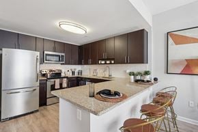 Wheaton apartment for rent - a kitchen with stainless steel appliances and a granite counter top