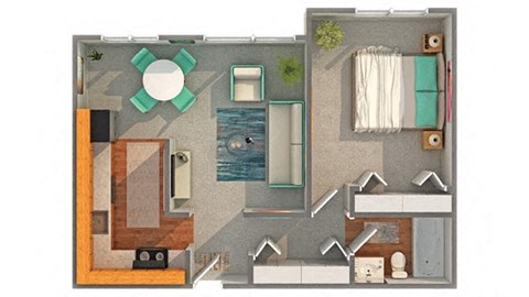 Floor plan for 1 bed, 1 bath, 672 sqft